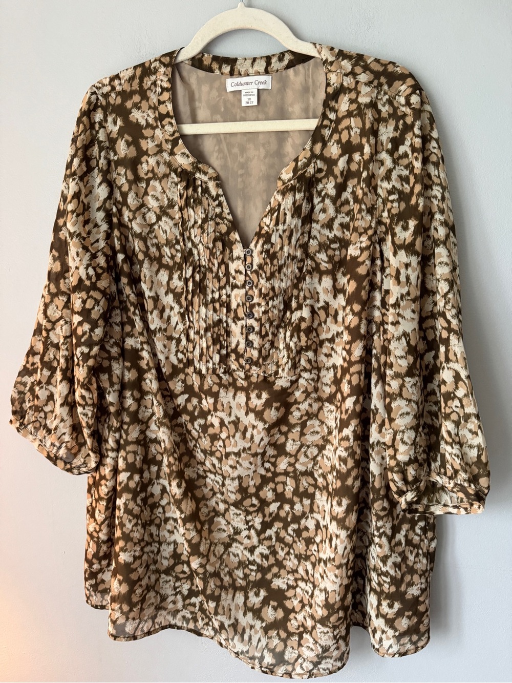 Coldwater Creek Brown and Cream Printed Tunic Blouse